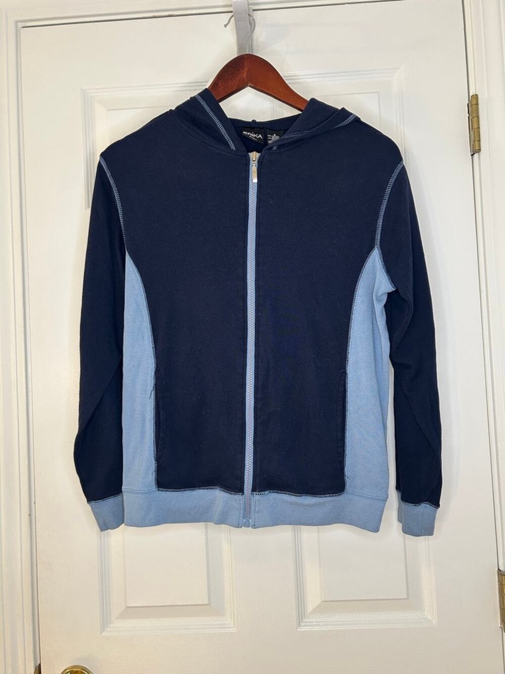 Erika Sport Full Zip Hoodie Womens S Navy Blue Colorblock Cotton Blend